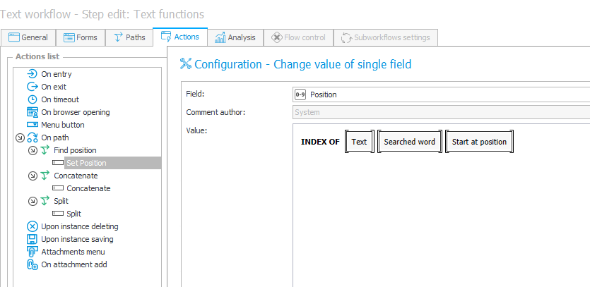 The image shows the sample configuration of the index of function